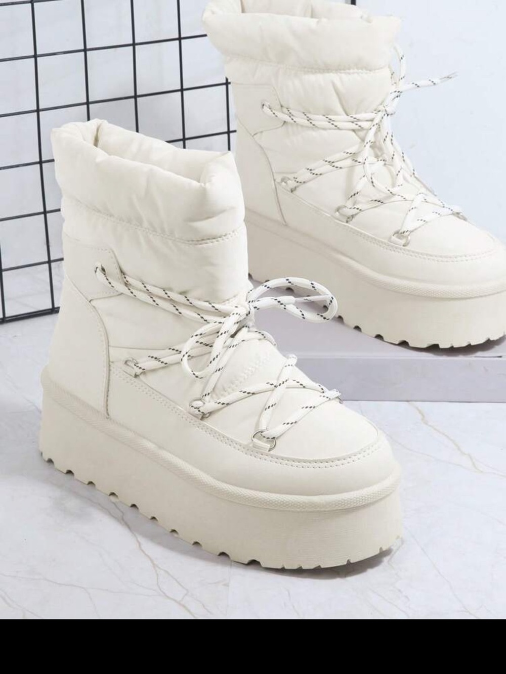 Flatform / Platform Lace-Up Women's White Boots - Picture 2 of 7